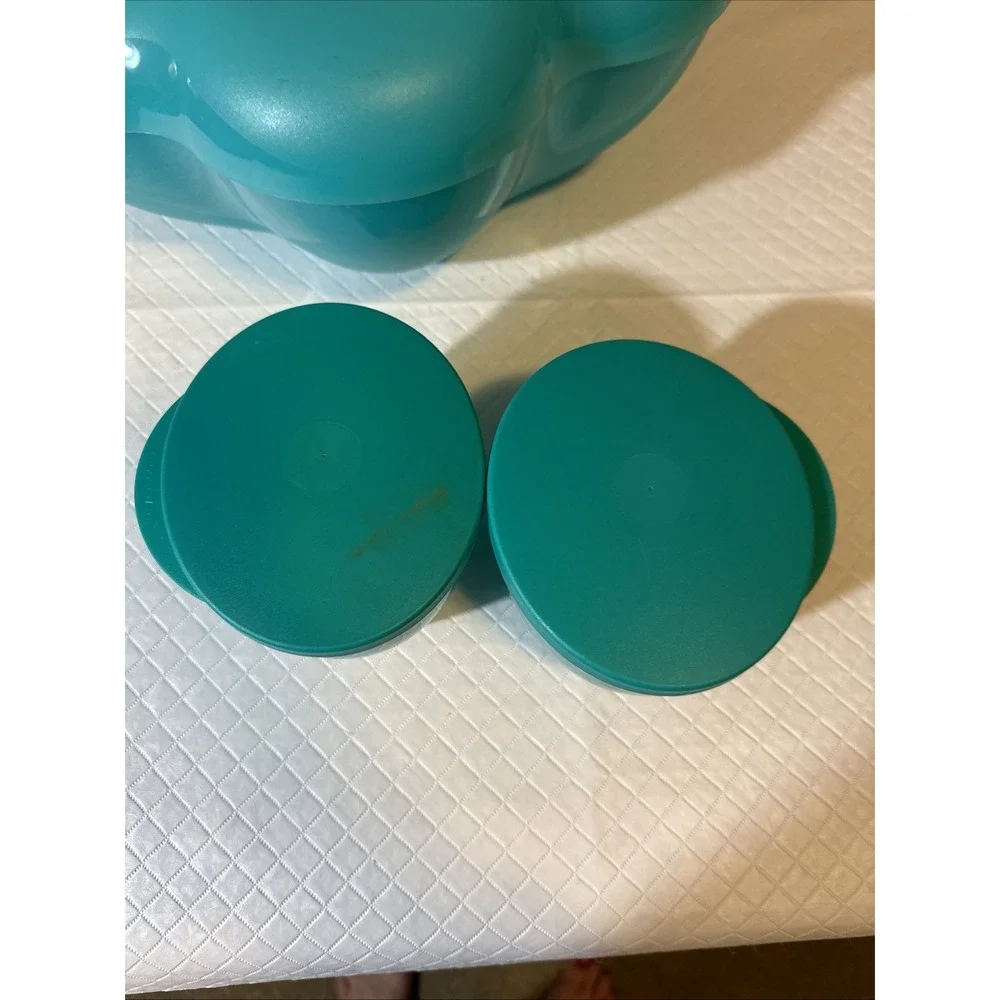 Tupperware 4624 5.6L Chip N Dip Bowl Set Aqua 6pc Divided Lid Tray